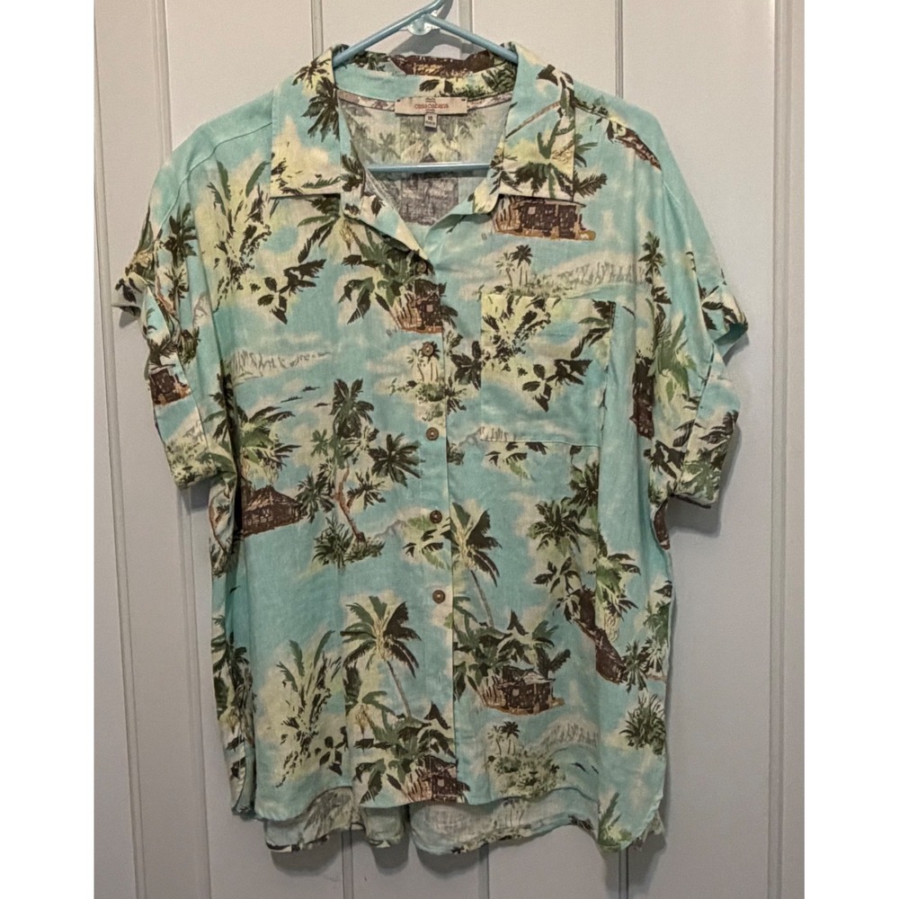 Casa Cabana Mens XL Tropical Palm Tree Linen Blend Camp Island Shirt
